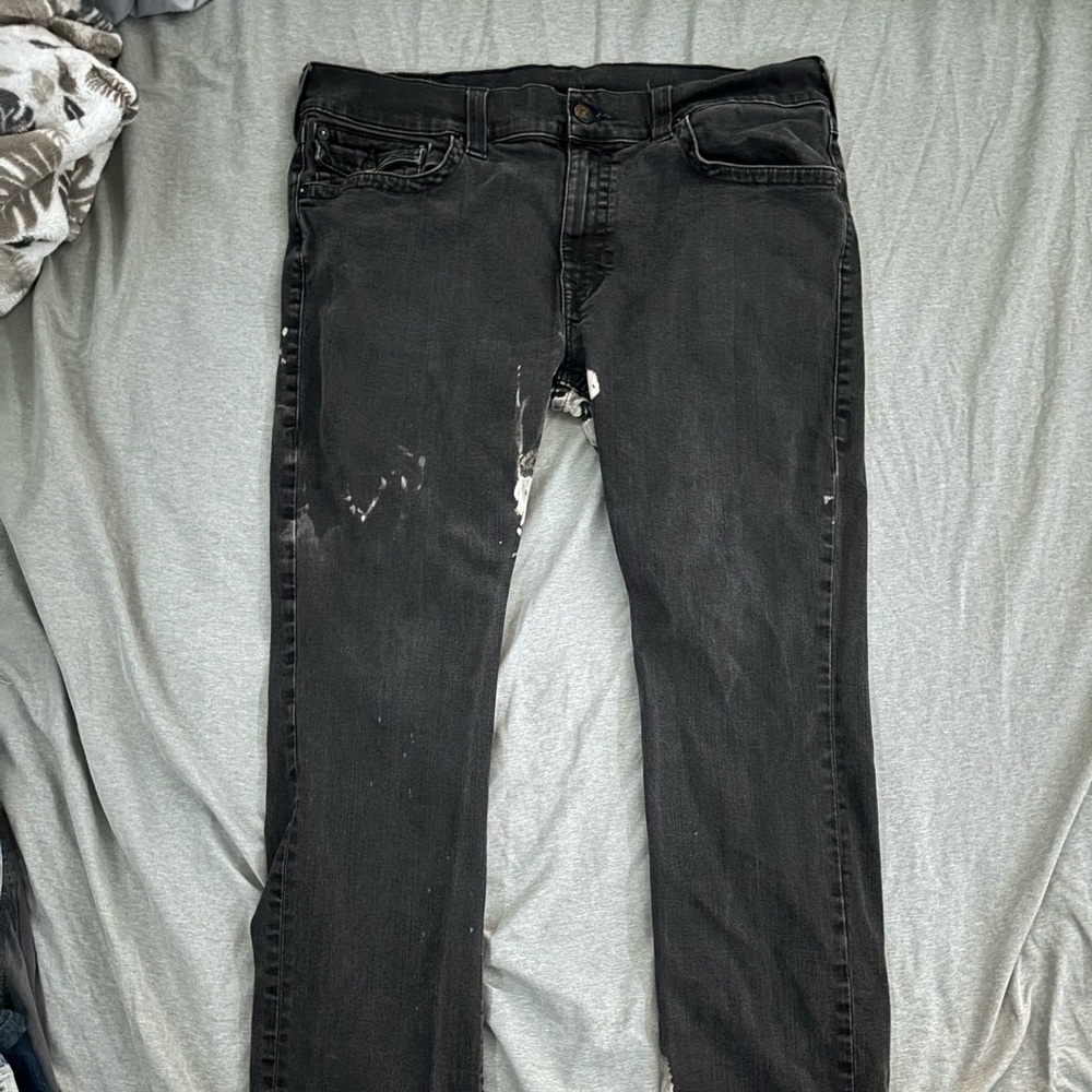 True Religion Black Straight Leg Jeans with White Details